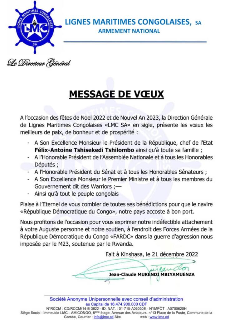 RDC: Message de vœux du Conseil d&rsquo;Administration de LMC